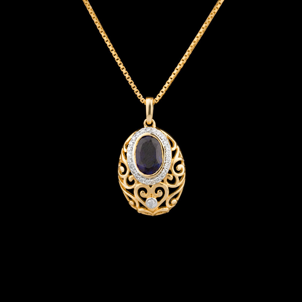 14K Yellow Gold Diamond Pendant - 0.15ct SI-IJ with Colour Stones