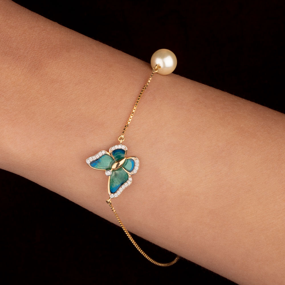 18K Yellow Gold Diamond Bracelet - 0.11ct VVS-VS-GH with Colour Stones