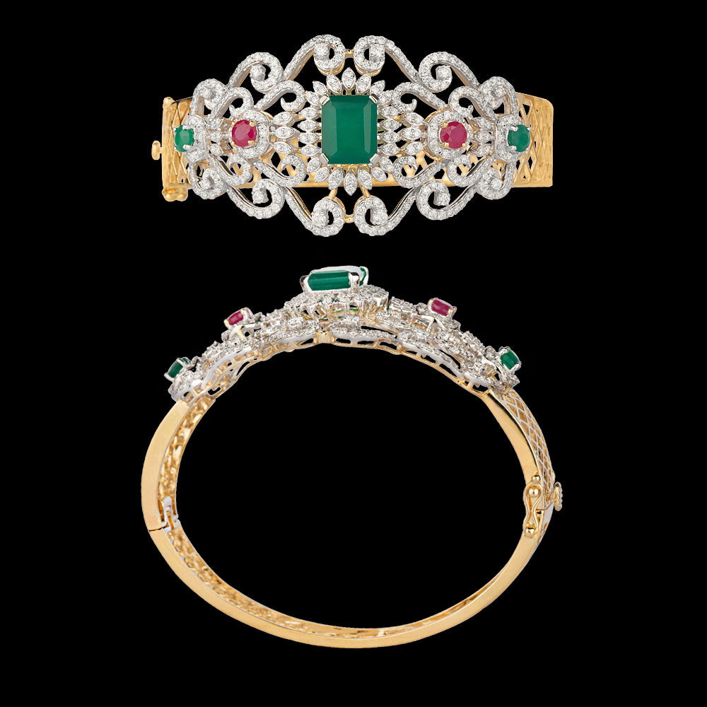 14K Yellow Gold Diamond Kada - 2.66ct VS-SI-FG with Colour Stones