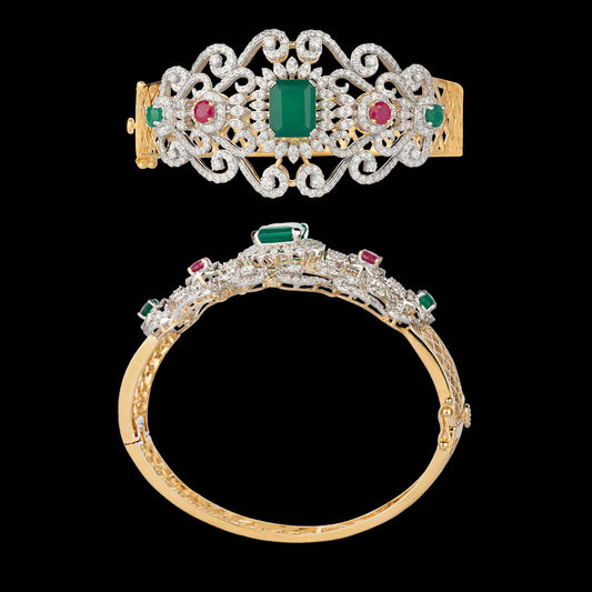 14K Yellow Gold Diamond Kada - 2.66ct VS-SI-FG with Colour Stones