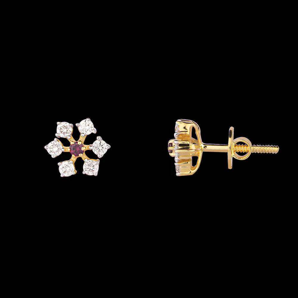 18K Yellow Gold Diamond Earrings - 0.48ct VVS-FG with Colour Stones