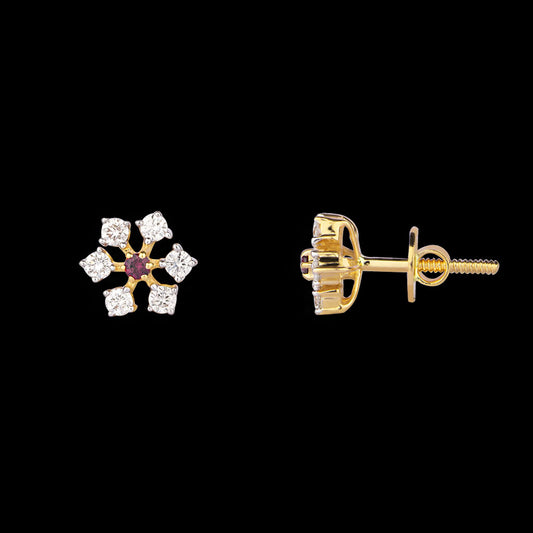 18K Yellow Gold Diamond Earrings - 0.48ct VVS-FG with Colour Stones