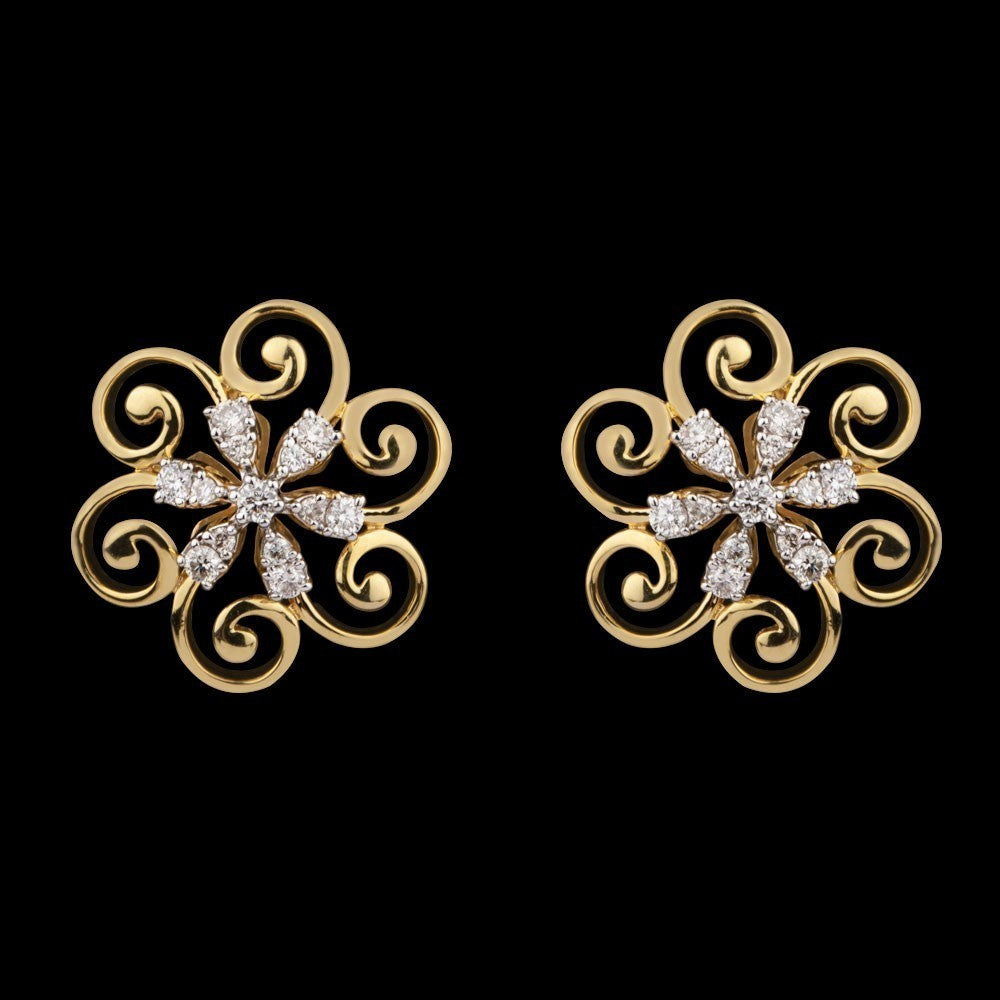 14K Yellow Gold Diamond Earrings - 0.22ct SI-IJ with Colour Stones
