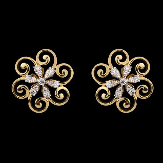14K Yellow Gold Diamond Earrings - 0.22ct SI-IJ with Colour Stones