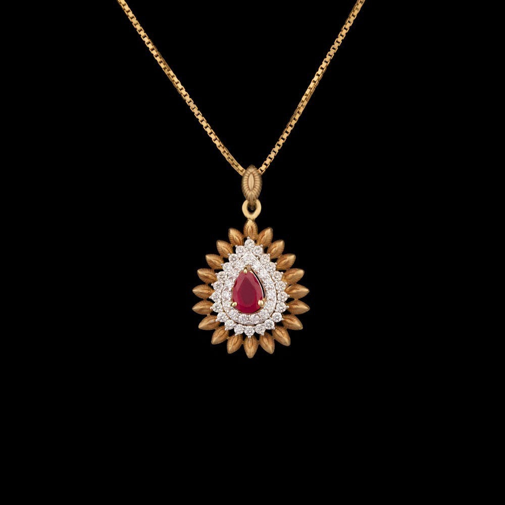 14K Yellow Gold Diamond Pendant - 0.37ct SI-IJ with Colour Stones
