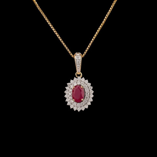 14K Yellow Gold Diamond Pendant - 0.54ct VS-GH with Colour Stones