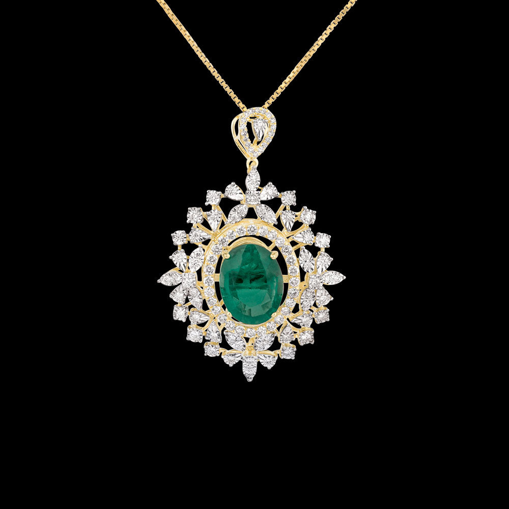 14K Yellow Gold Diamond Pendant - 1.125ct VVS-VS-HI with Colour Stones