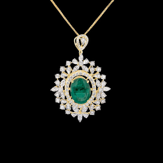 14K Yellow Gold Diamond Pendant - 1.125ct VVS-VS-HI with Colour Stones