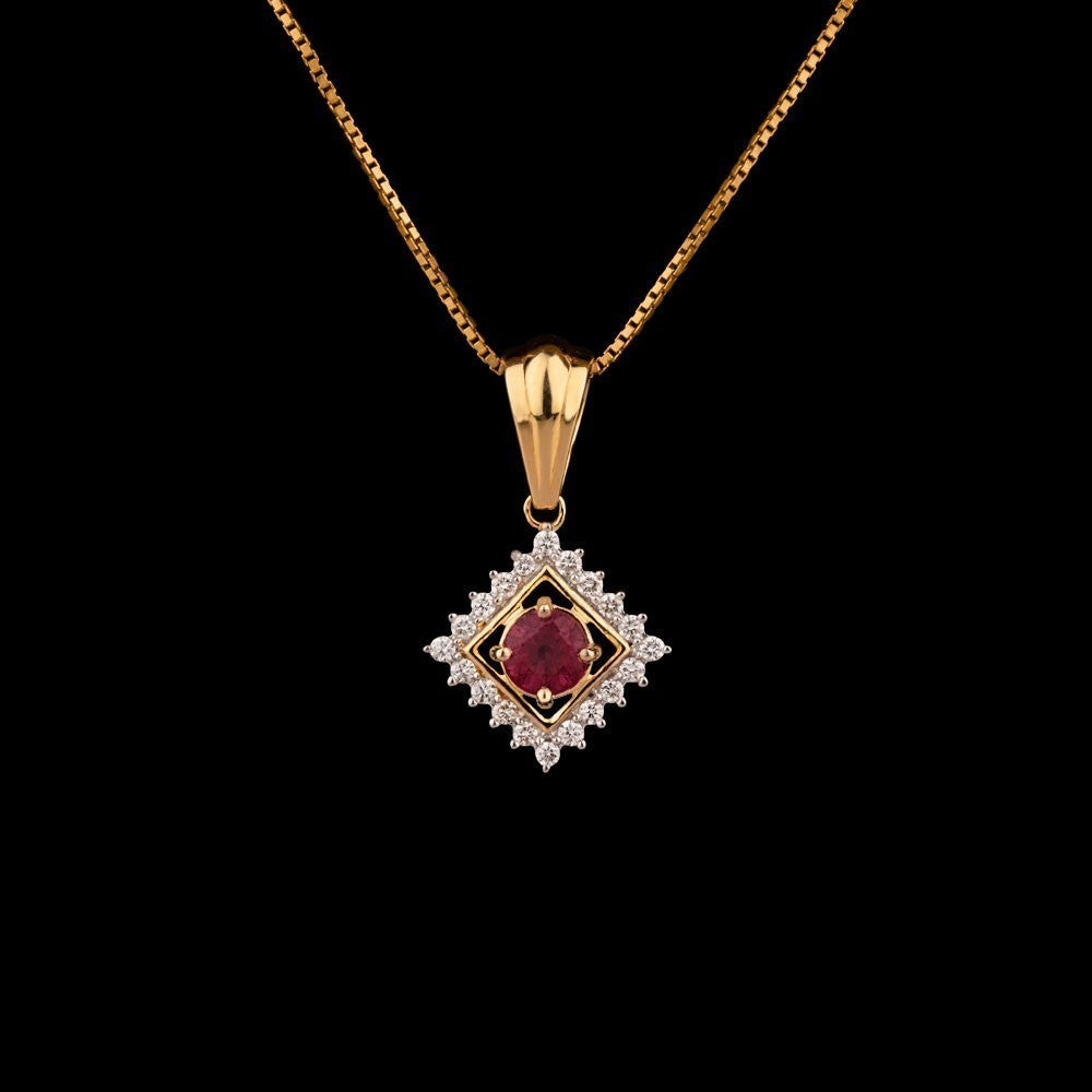 14K Yellow Gold Diamond Pendant - 0.27ct VS-GH with Colour Stones