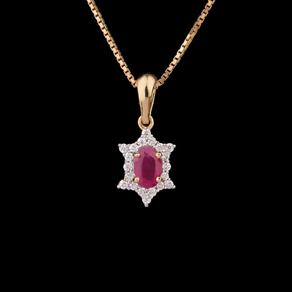 14K Yellow Gold Diamond Pendant - 0.18ct SI-IJ with Colour Stones