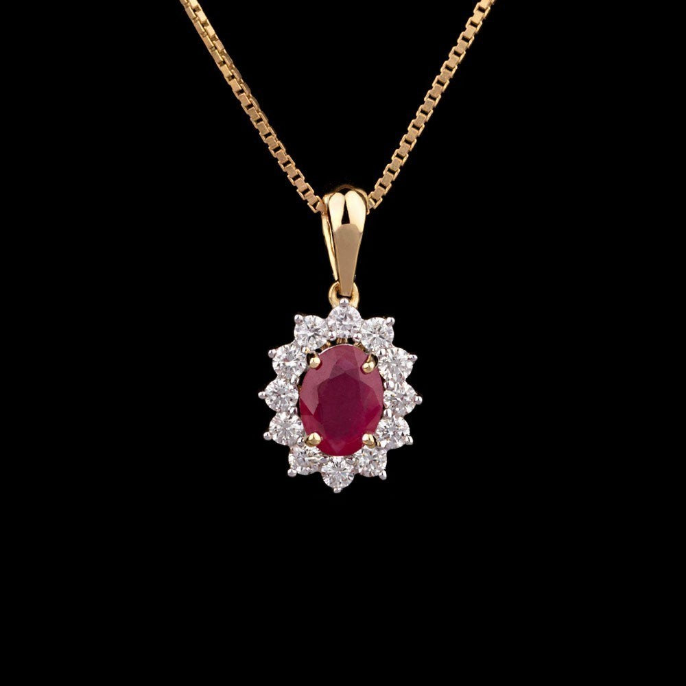 14K Yellow Gold Diamond Pendant - 0.44ct SI-IJ with Colour Stones
