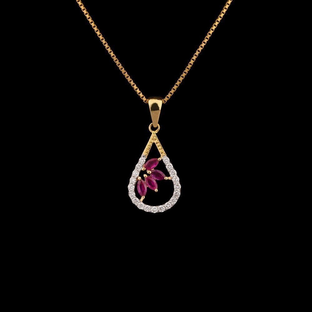 14K Yellow Gold Diamond Pendant - 0.22ct SI-GH with Colour Stones