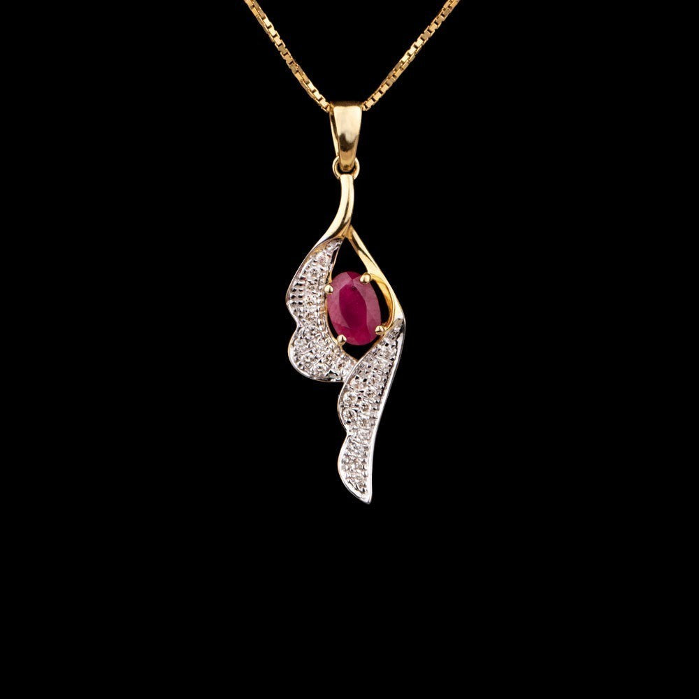 14K Yellow Gold Diamond Pendant - 0.15ct SI-IJ with Colour Stones