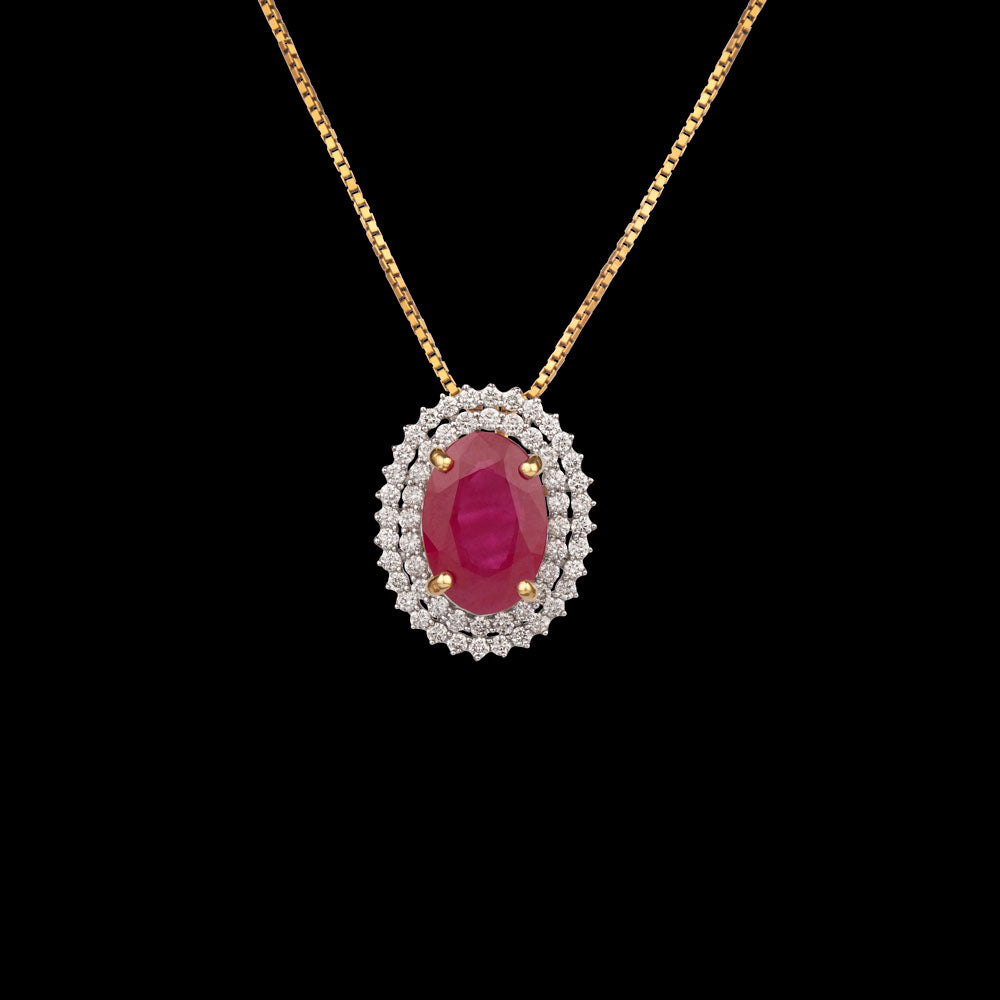 14K Yellow Gold Diamond Pendant - 0.55ct VS-GH with Colour Stones