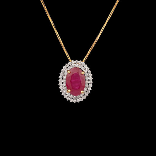 14K Yellow Gold Diamond Pendant - 0.55ct VS-GH with Colour Stones
