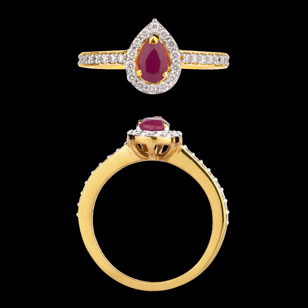14K Yellow Gold Diamond Ring - 0.36ct SI-IJ with Colour Stones