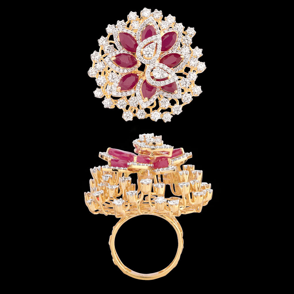 18K Yellow Gold Diamond Ring - 3.103ct VVS-VS-GH with Colour Stones