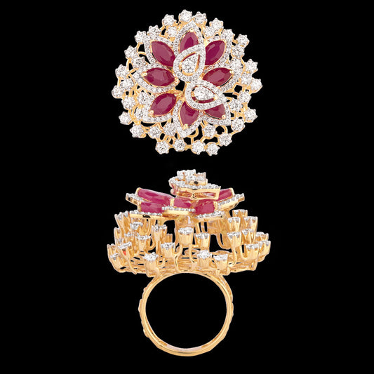 18K Yellow Gold Diamond Ring - 3.103ct VVS-VS-GH with Colour Stones