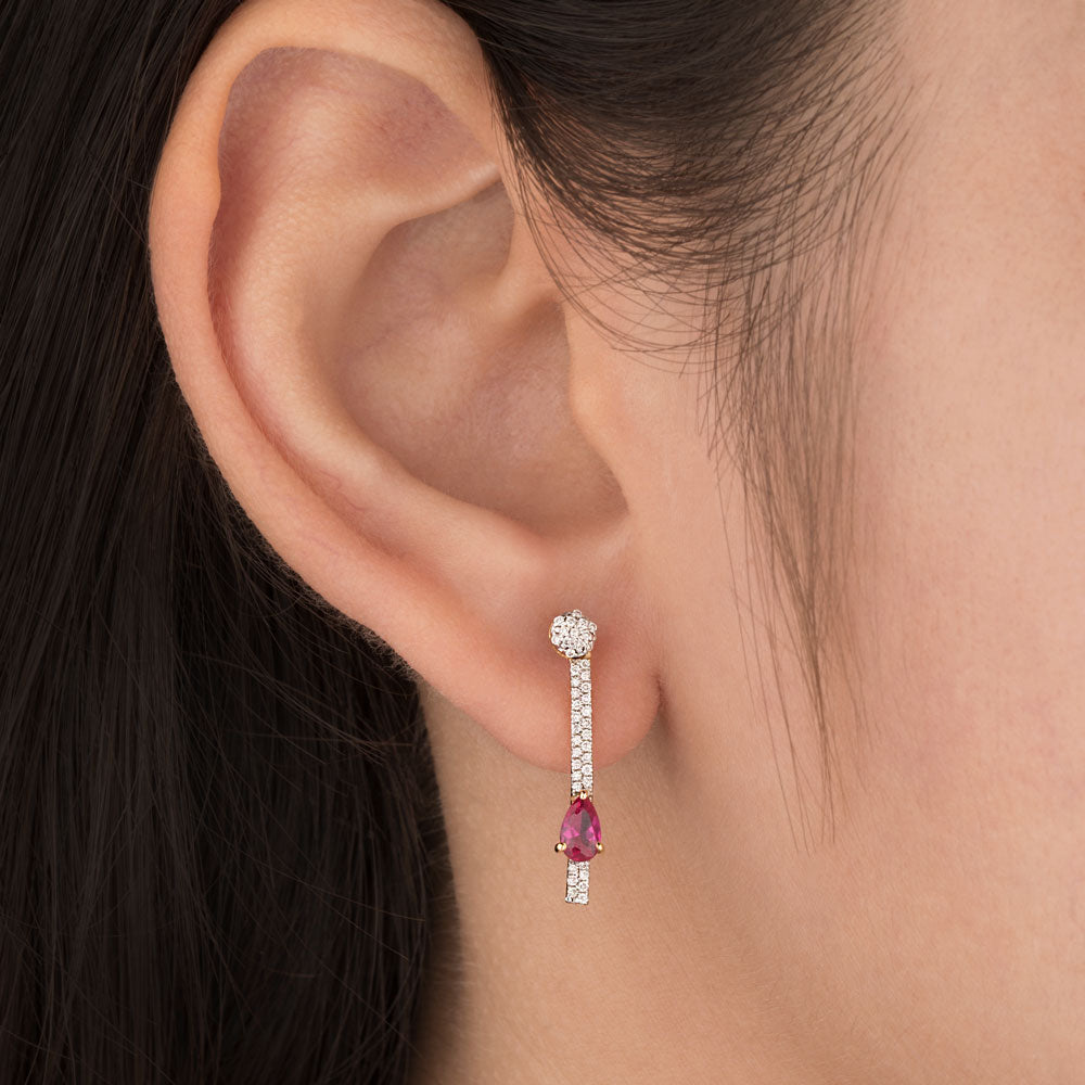 14K Yellow Gold Diamond Earrings - 0.17ct SI-IJ with Colour Stones