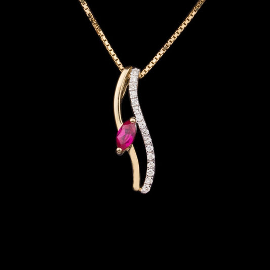 14K Yellow Gold Diamond Pendant - 0.08ct SI-IJ with Colour Stones