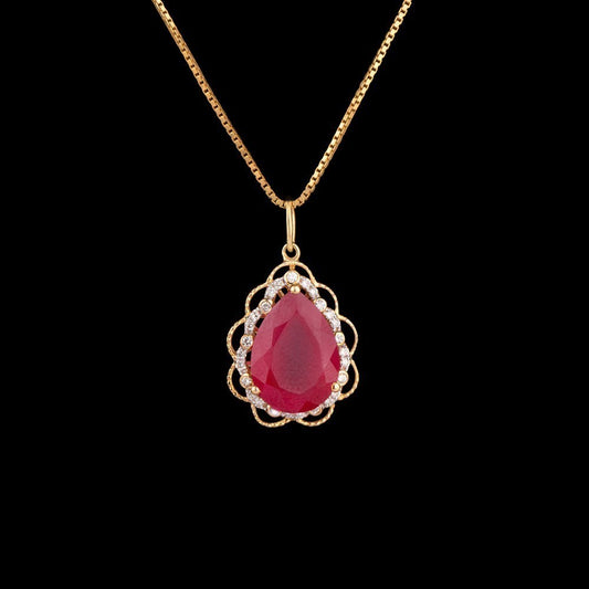 18K Yellow Gold Diamond Pendant - 0.19ct SI-IJ with Colour Stones
