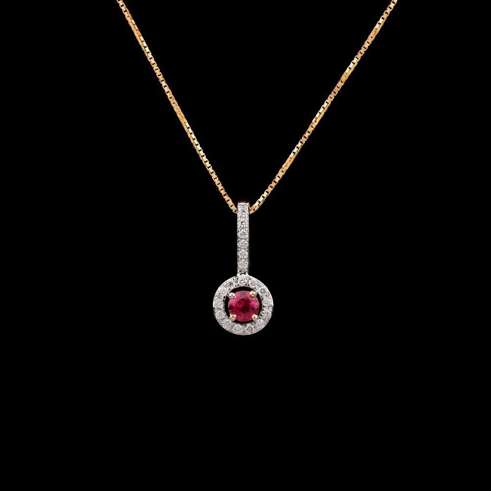 14K Yellow Gold Diamond Pendant - 0.15ct VVS-VS-HI with Colour Stones