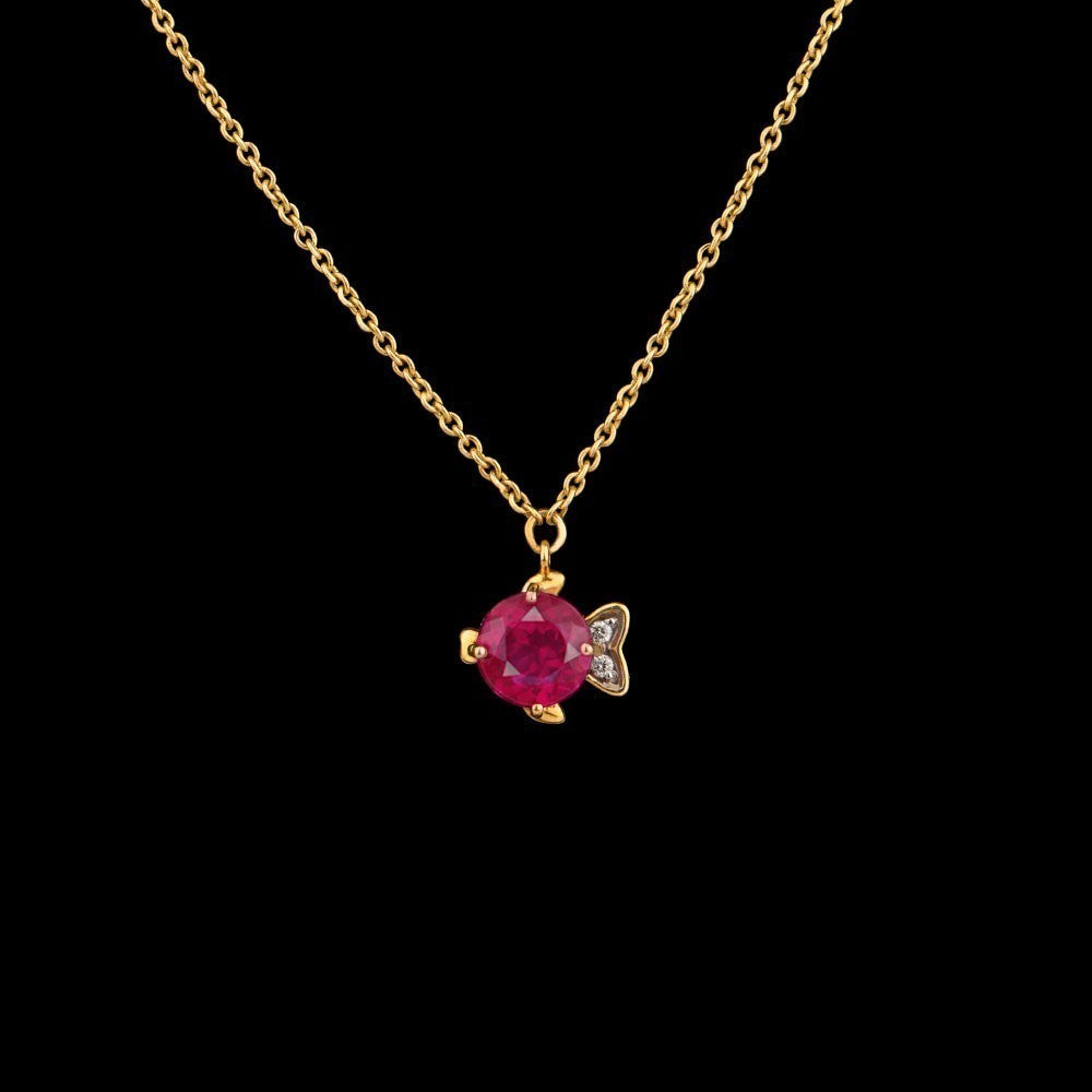 14K Yellow Gold Diamond Pendant - 0.03ct SI-IJ with Colour Stones