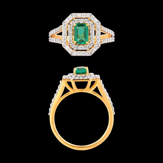 18K Yellow Gold Diamond Ring - 0.628ct VVS-VS-FG with Colour Stones