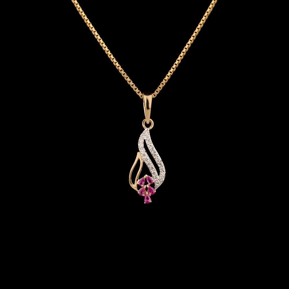 14K Yellow Gold Diamond Pendant - 0.1ct VVS-VS-HI with Colour Stones