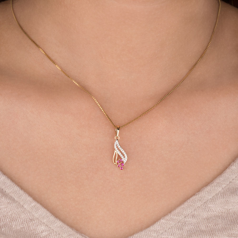 14K Yellow Gold Diamond Pendant - 0.1ct VVS-VS-HI with Colour Stones