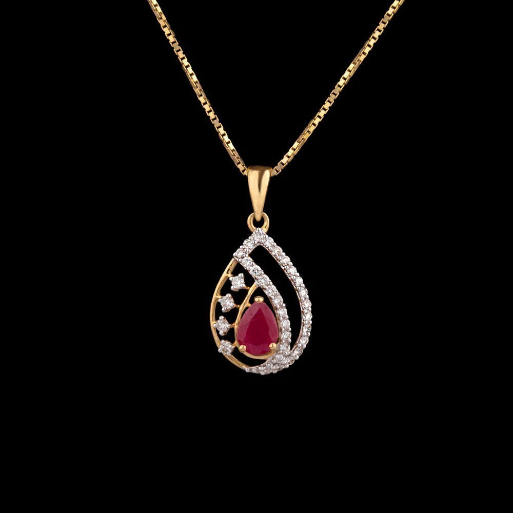 18K Yellow Gold Diamond Pendant - 0.3ct SI-IJ with Colour Stones
