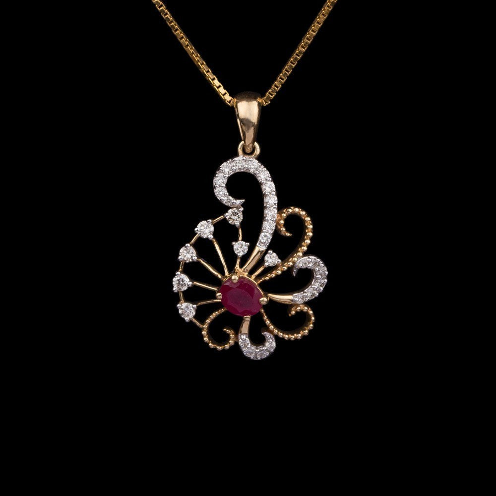 14K Yellow Gold Diamond Pendant - 0.37ct SI-IJ with Colour Stones