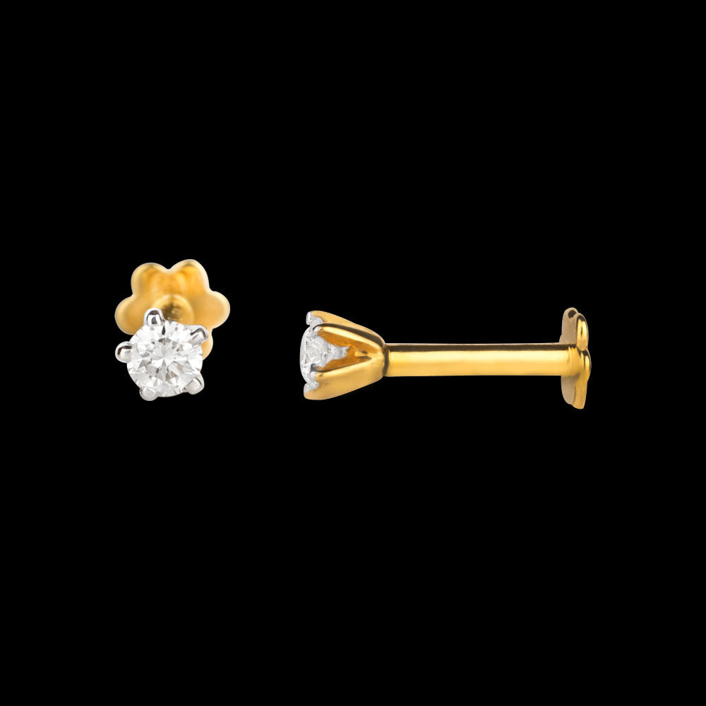 18K Yellow Gold Diamond Nosepin - 0.08ct VVS-IJ