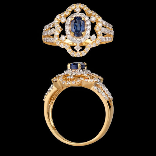 14K Yellow Gold Diamond Ring - 0.78ct VVS-VS-GH with Colour Stones