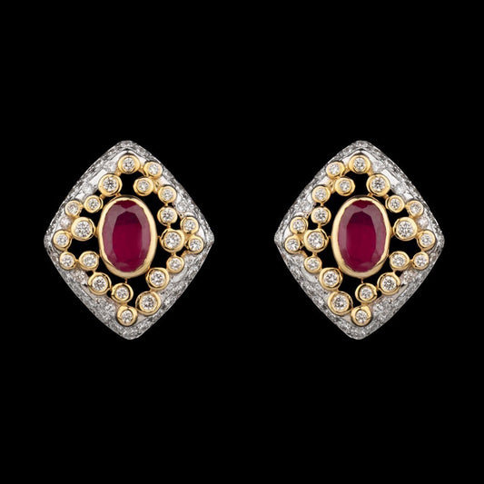 14K Yellow Gold Diamond Earrings - 1.03ct VVS-VS-GH with Colour Stones