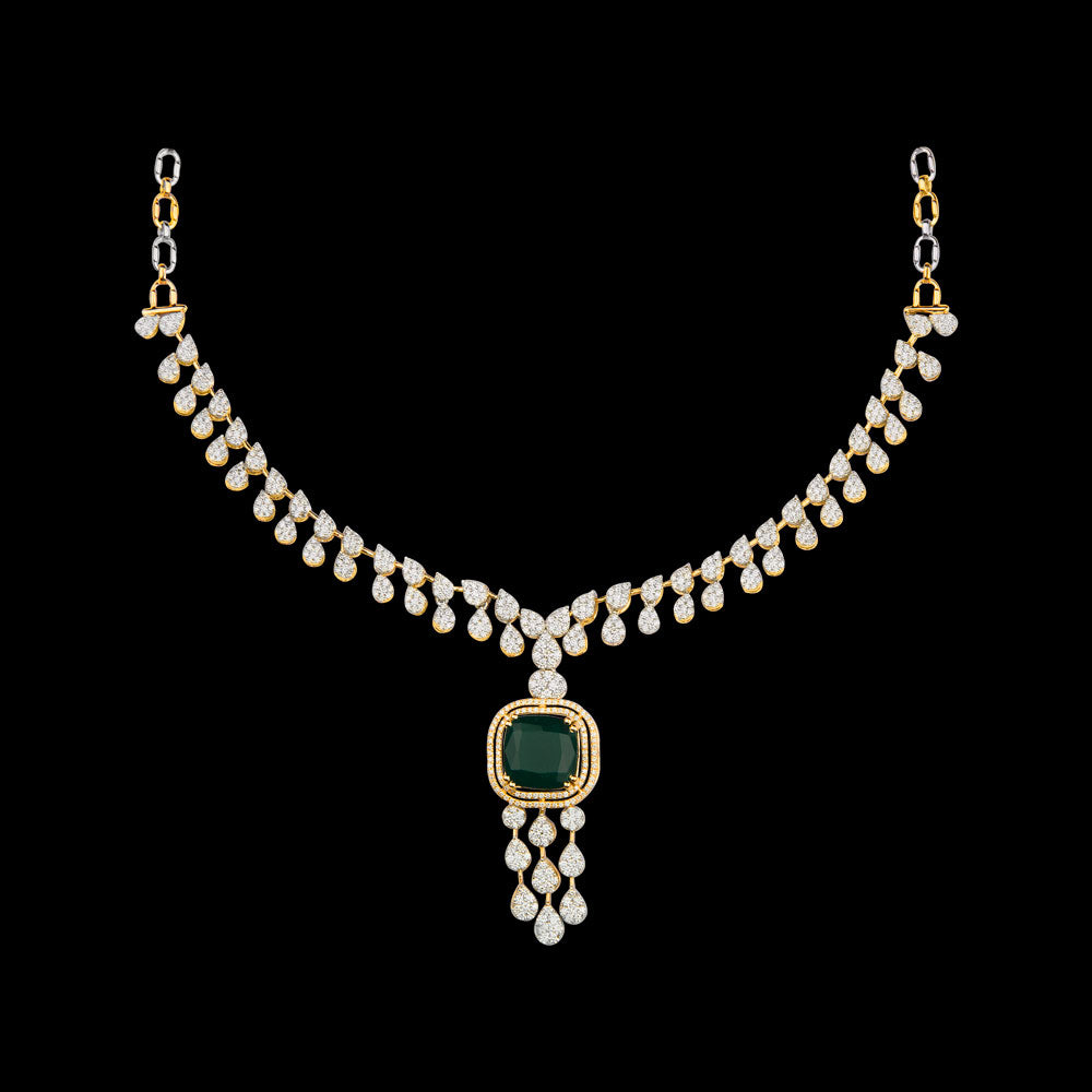 18K Yellow Gold Diamond Necklace - 5.6ct VVS-VS-GH with Colour Stones