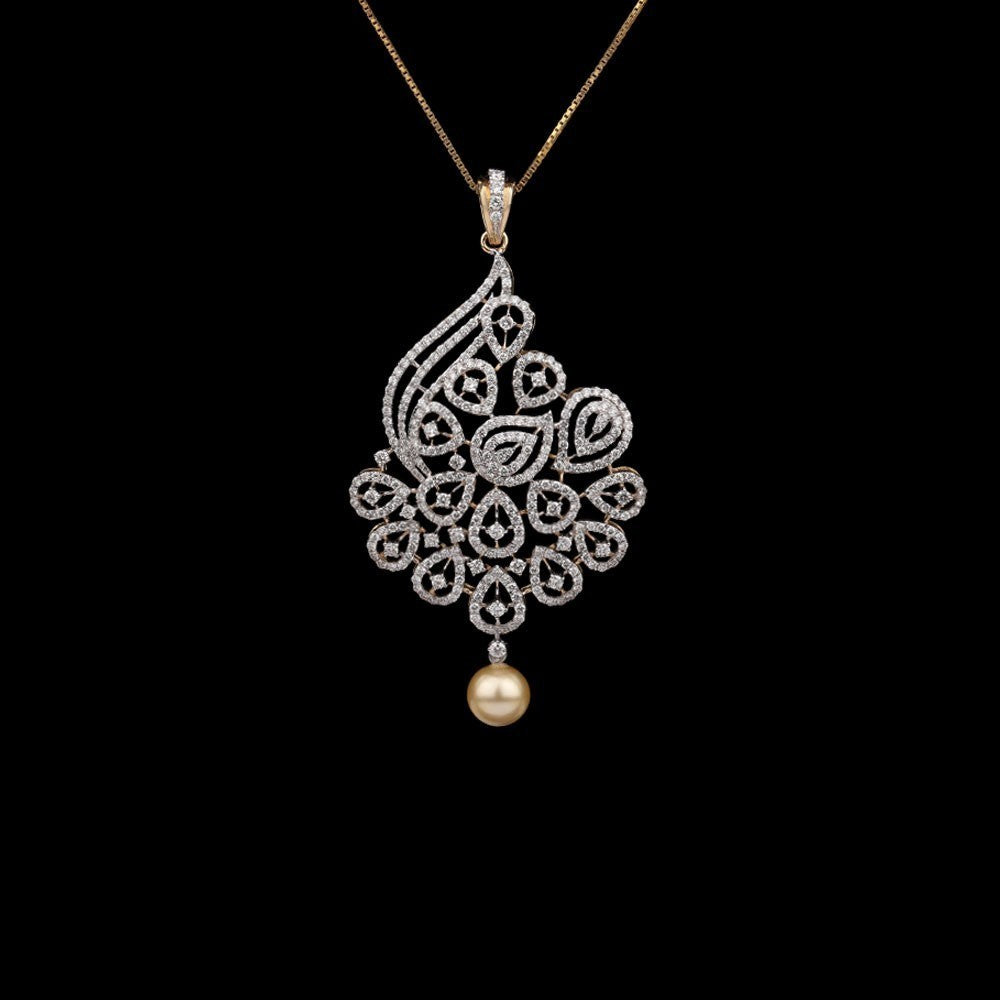 18K Yellow Gold Diamond Pendant - 3.27ct VVS-VS-GHI with Colour Stones