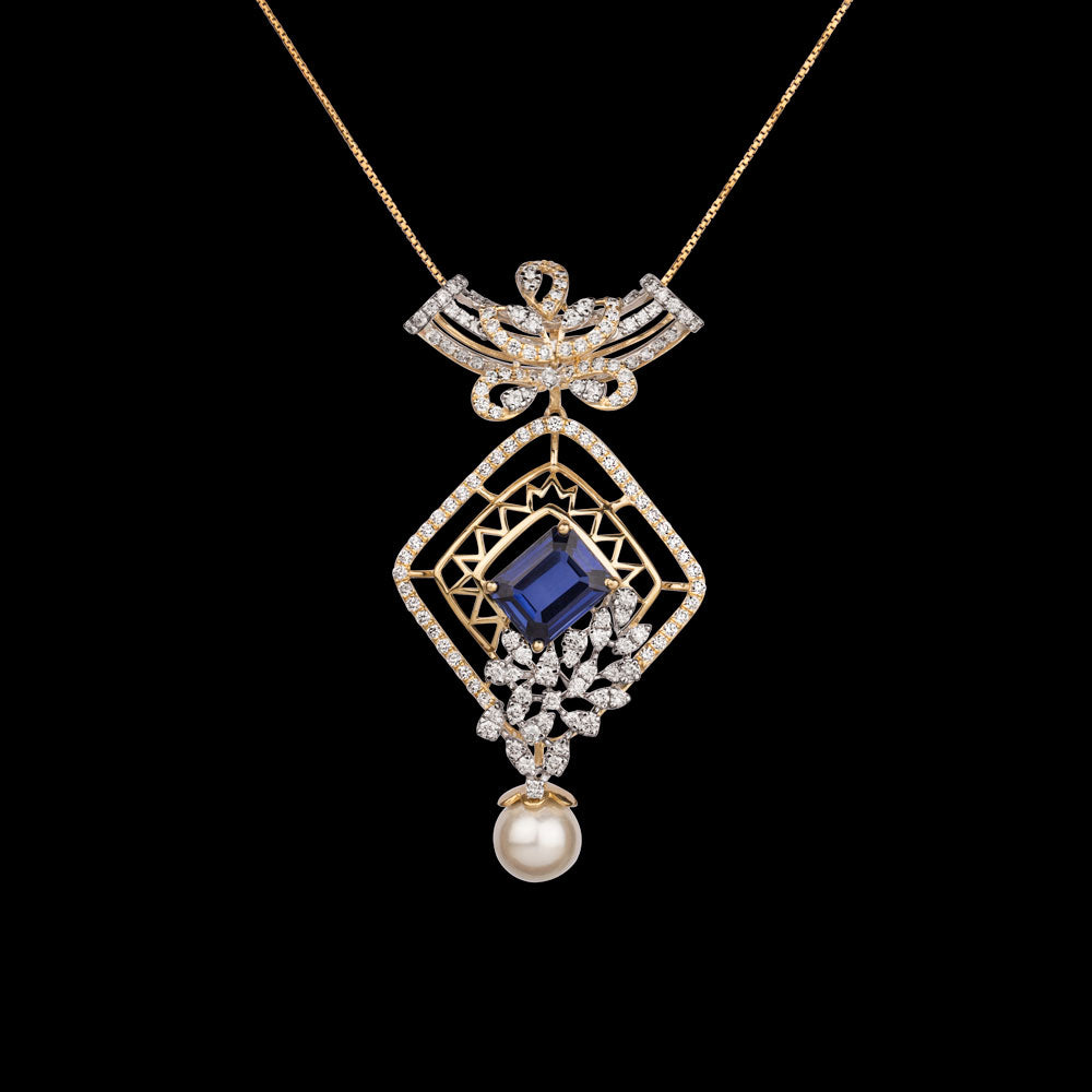 14K Yellow Gold Diamond Pendant - 2.163ct VVS-VS-GH with Colour Stones