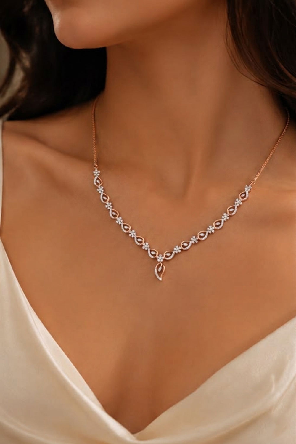 18K Rose Gold Diamond Necklace - 1.277ct VVS-VS-FG