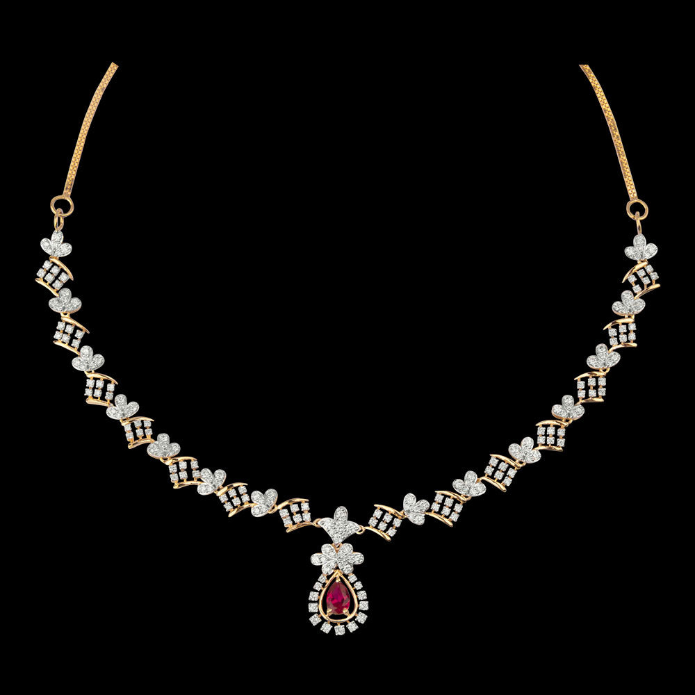 18K Yellow Gold Diamond Necklace - 3.05ct VVS-VS-GH with Colour Stones