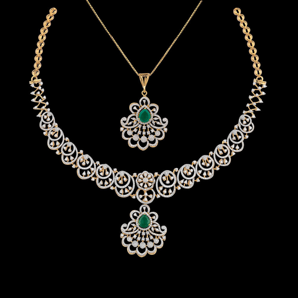 18K Yellow Gold Diamond Necklace - 3.82ct VVS-VS-GH with Colour Stones