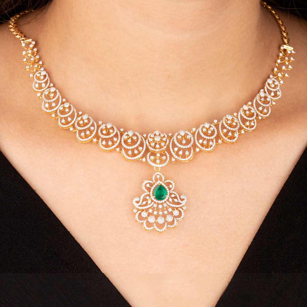18K Yellow Gold Diamond Necklace - 3.82ct VVS-VS-GH with Colour Stones