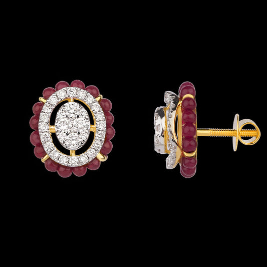 18K Yellow Gold Diamond Earrings - 0.906ct VVS-VS-GH with Colour Stones