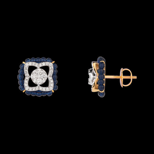 18K Yellow Gold Diamond Earrings - 0.864ct VVS-VS-GH with Colour Stones