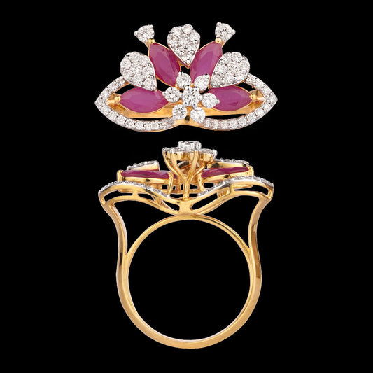 18K Yellow Gold Diamond Ring - 0.81ct VVS-VS-GH with Colour Stones