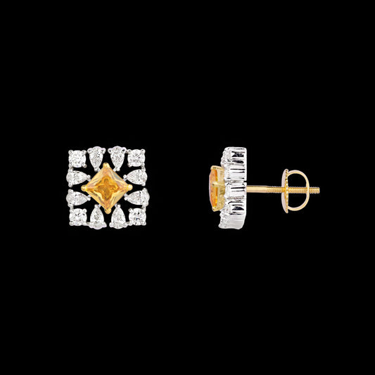 18K Yellow Gold Diamond Earrings - 1.453ct VVS-EF with Colour Stones