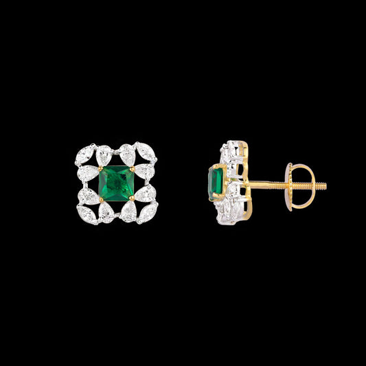 18K Yellow Gold Diamond Earrings - 1.367ct VVS-EF with Colour Stones