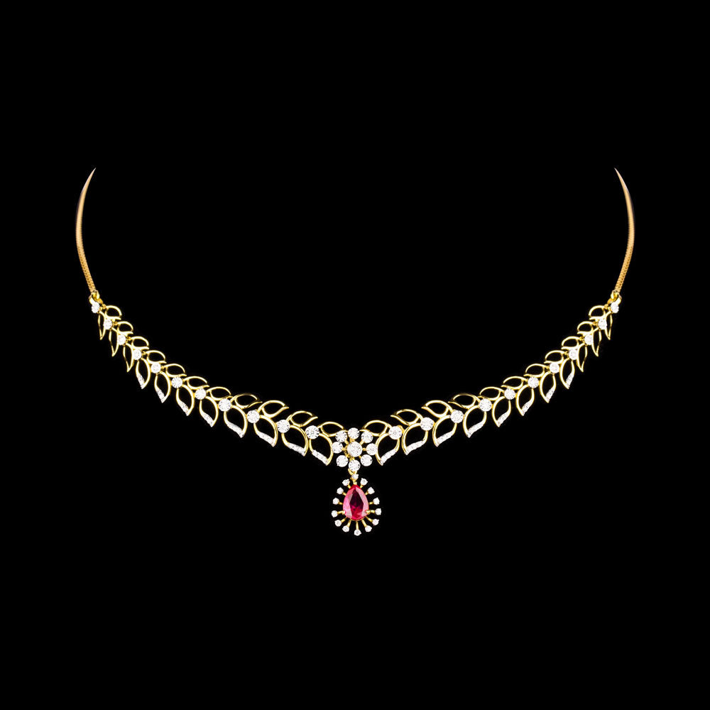 18K Yellow Gold Diamond Necklace - 0.515ct SI-IJ with Colour Stones