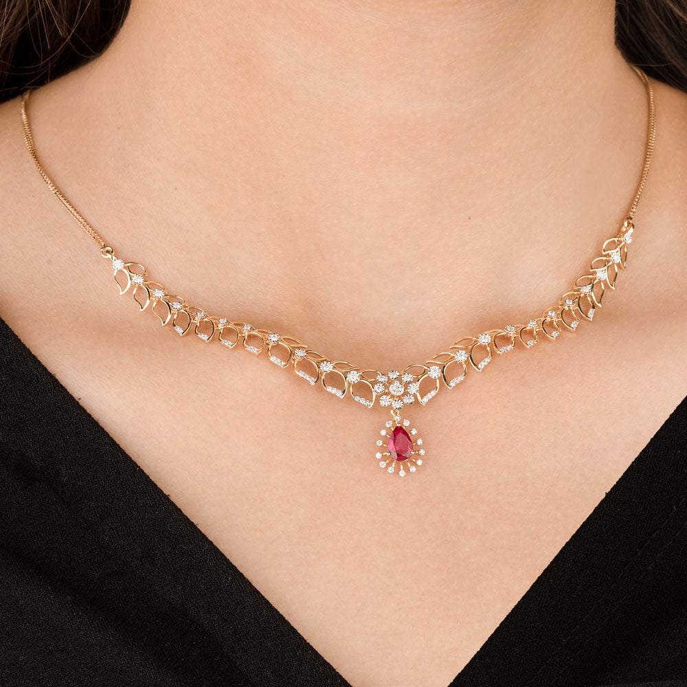 18K Yellow Gold Diamond Necklace - 0.515ct SI-IJ with Colour Stones