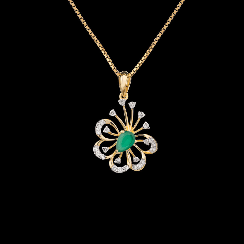 14K Yellow Gold Diamond Pendant - 0.229ct VS-SI-GH with Colour Stones